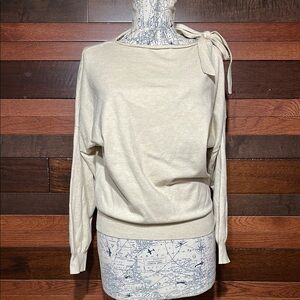 No Brand Tag Crew Neck Dolman Sleeve Cream Tie Shoulder Sweater